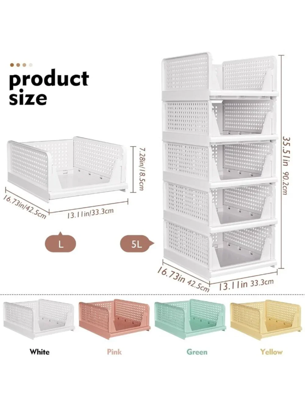5 Pack Stackable Foldable Closet Organizers & Storage Bins - Space-Saving